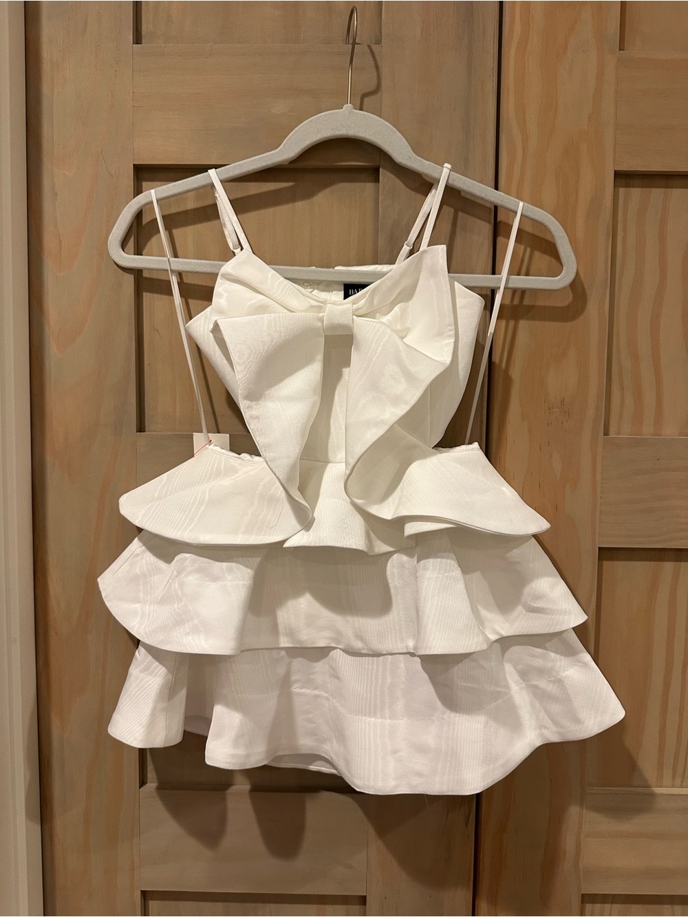 Bardot White Ruffled Bow-Front Spaghetti Strap Dress
